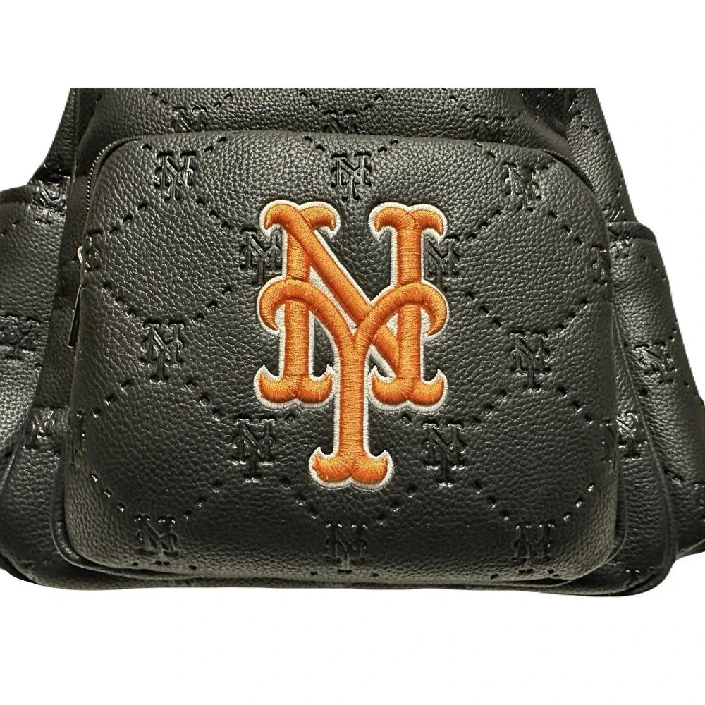 NEW Montana West New York Mets Stamped Logo Black PU Leather Mini Backpack MLB
